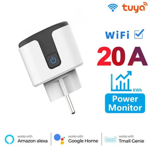 Tuya 20A EU Smart Socket WiFi BLE Smart Plug With Power Monitoring Timing Function Voice Control Alexa Google Assistant