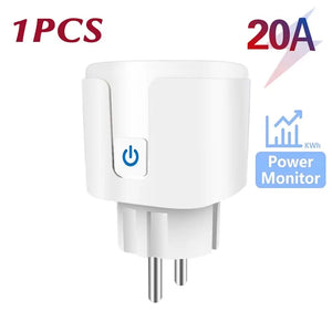 Tuya 20A EU Smart Socket WiFi BLE Smart Plug With Power Monitoring Timing Function Voice Control Alexa Google Assistant
