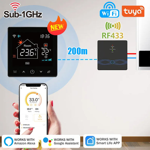 Tuya Smart Home Wifi Wireless Thermostat RF Battery Gas Boiler Water Heating  Digital Temperature Controller Alexa Google Home