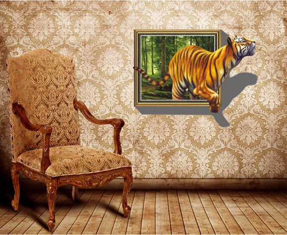 Giant 3D Tiger Jumping Out of Jungle Peel & Stick Wall Decals XT