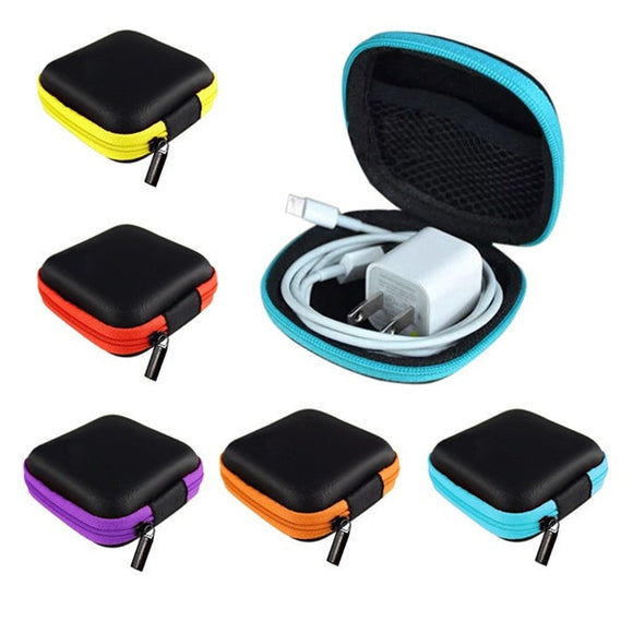 Square Shaped Carrying Hard Case for Earphone or Phone Charger with Zipper