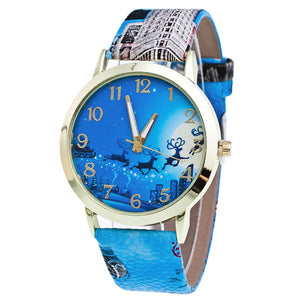 New Christmas Pattern Leather Band Analog Quartz Vogue Watches